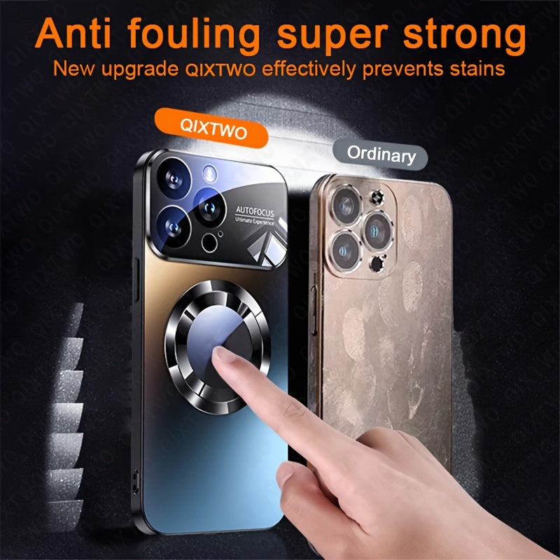 Luxury Titanium Metallic Color Magnetic Wireless Charging Matte Phone Case for iPhone 17 16 15 14 13 12 11 Pro Max Air Plus Shockproof Glass Window Camera Lens Protection Cover with Hollowed out Logo