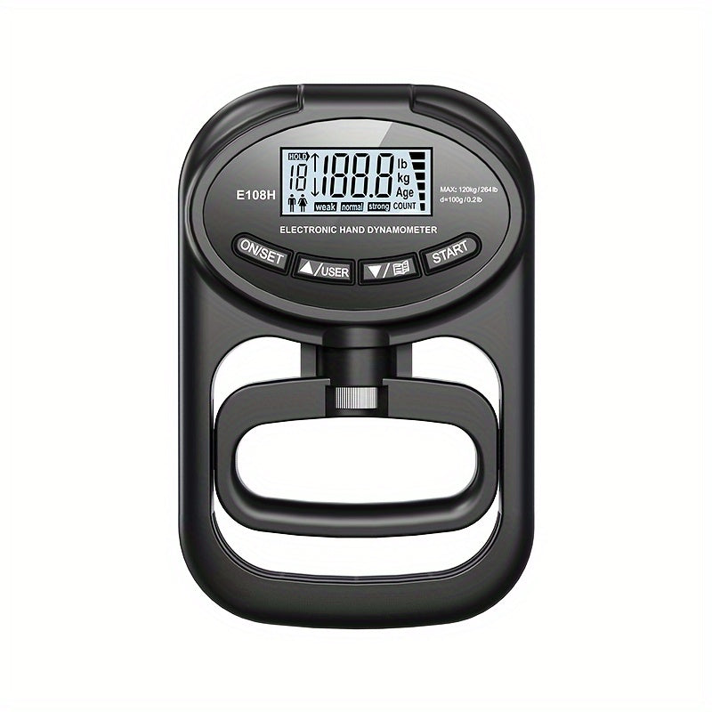 Electronic Hand Dynamometer, Grip Strength Tester, Black, with LED Display, Windproof, Rubberized, Battery/USB Powered, 265 lb/120 kg Max, with Assembly Required, for Office, Home Decor, Indoor & Outdoor Use