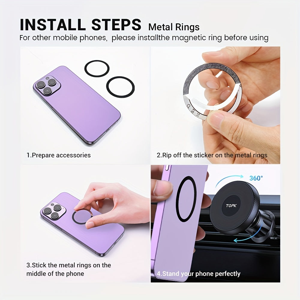 TOPK for Magsafe Car Phone Holder, Strong Magnetism High-Quality Support for One-Handed Use Metal Hook Magnetic Car Phone Mount