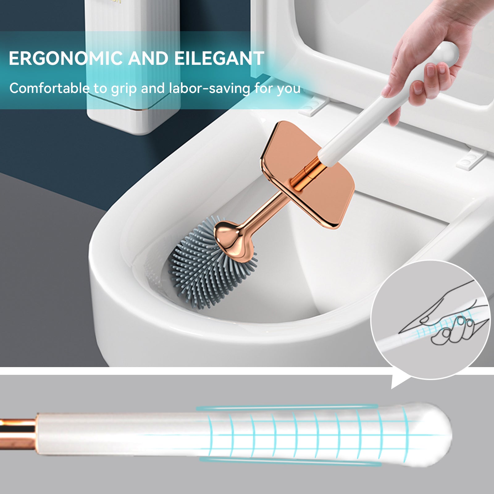 Aokala Toilet Brush And Holder, Elegant Toilet Bowl Brush Set with Ergonomic Long Handle, Modern Bathroom Decor Cleaning Accessories, Durable, Deep Cleaning Christmas Gifts/Halloween Gifts! - Black & White