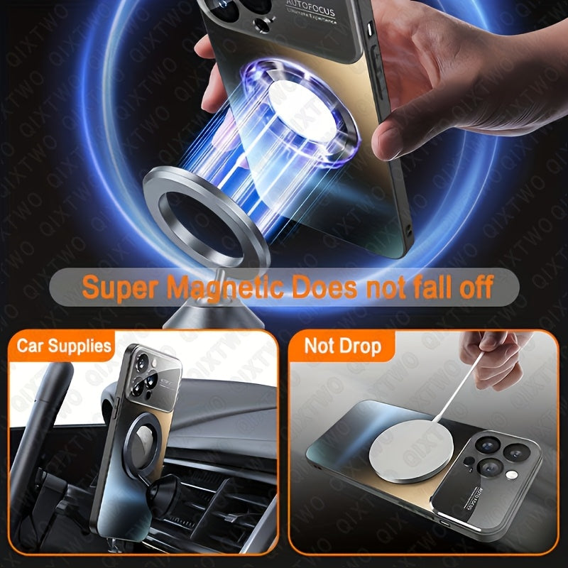 Luxury Titanium Metallic Color Magnetic Wireless Charging Matte Phone Case for iPhone 17 16 15 14 13 12 11 Pro Max Air Plus Shockproof Glass Window Camera Lens Protection Cover with Hollowed out Logo