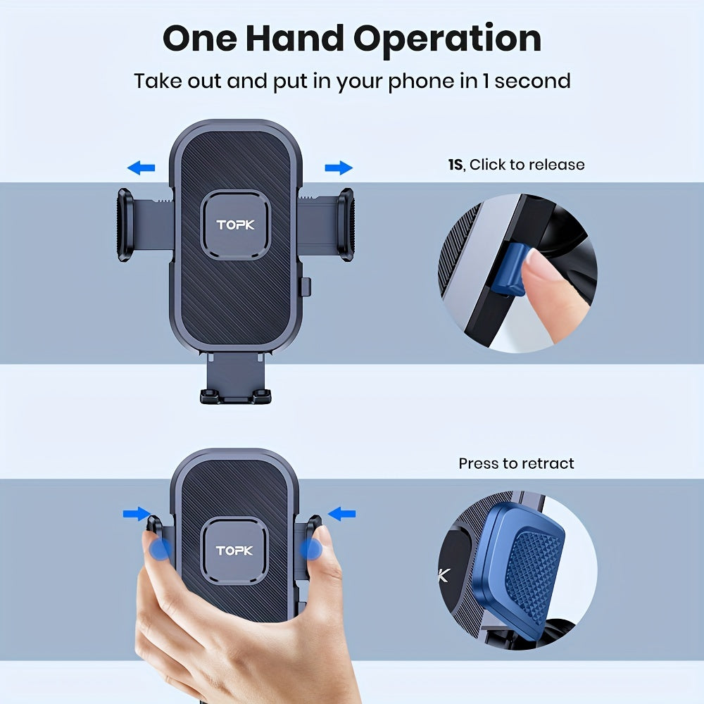 [TOPK Car Mount] TOPK D38-C Car Phone Holder Mount | Enhanced Adjustable Cell Phone Holder for Car Dashboard, Works with All Phones in Both Horizontal And Vertical Positions