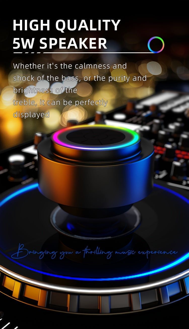 Portable Shower Speaker With Built-in Microphone, Voice Assistant Control, Hands-Free Calling, TWS Playback, 5W High Power, Rechargeable Lithium Polymer Battery, Long-Lasting Playtime, HD Decoding, Strong Suction Cup, RGB Lig