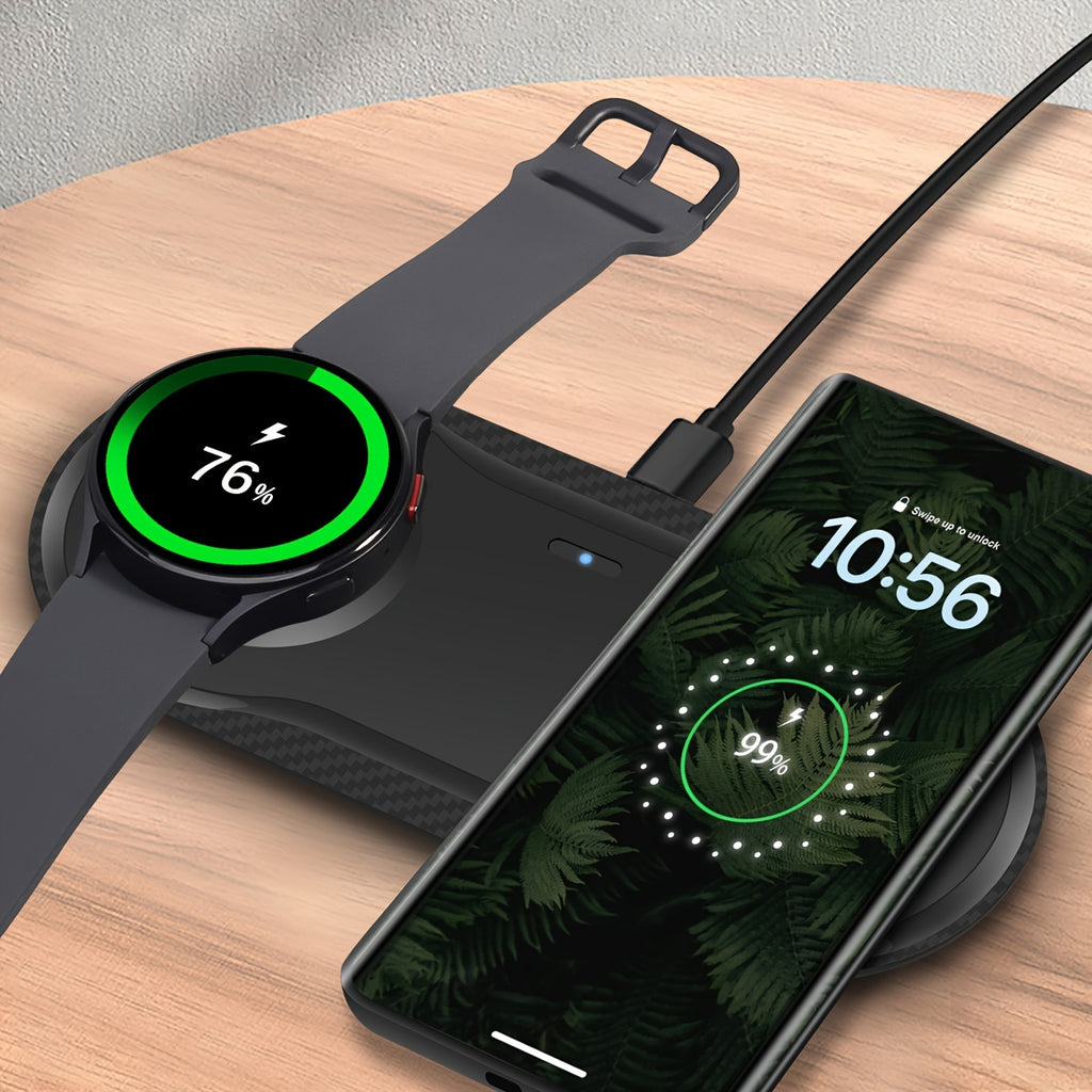 2-in-1 Fast Wireless Charger Mat Dual Wireless Charging Pad for Samsung Galaxy Watch 5/5 Pro/4/3, Galaxy Buds, S23 Ultra, S22, S21, S20, Note 20, 10, Z Flip 4/3, Z Fold