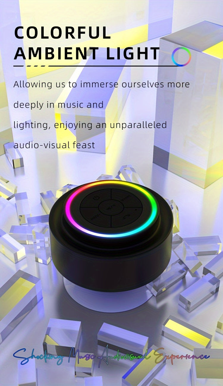 Portable Shower Speaker With Built-in Microphone, Voice Assistant Control, Hands-Free Calling, TWS Playback, 5W High Power, Rechargeable Lithium Polymer Battery, Long-Lasting Playtime, HD Decoding, Strong Suction Cup, RGB Lig