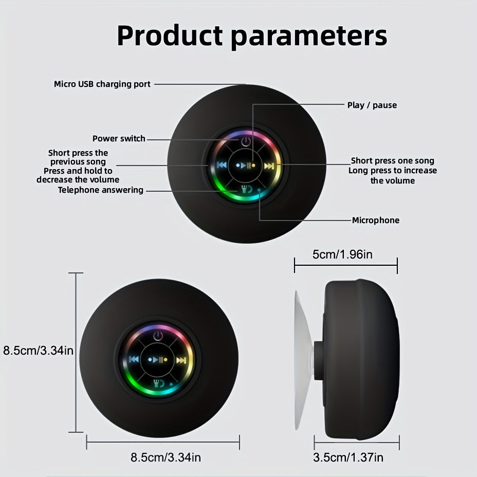 High Quality Speaker, Portable Wireless Speaker with Suction Cup, USB Black Speaker with 2 Hours Play Time 3.7V/400mAh Battery 5.0 Wireless Version Life for Parties, Bathroom, Travel, Home, And Outdoor (Suction Cups Must Be O
