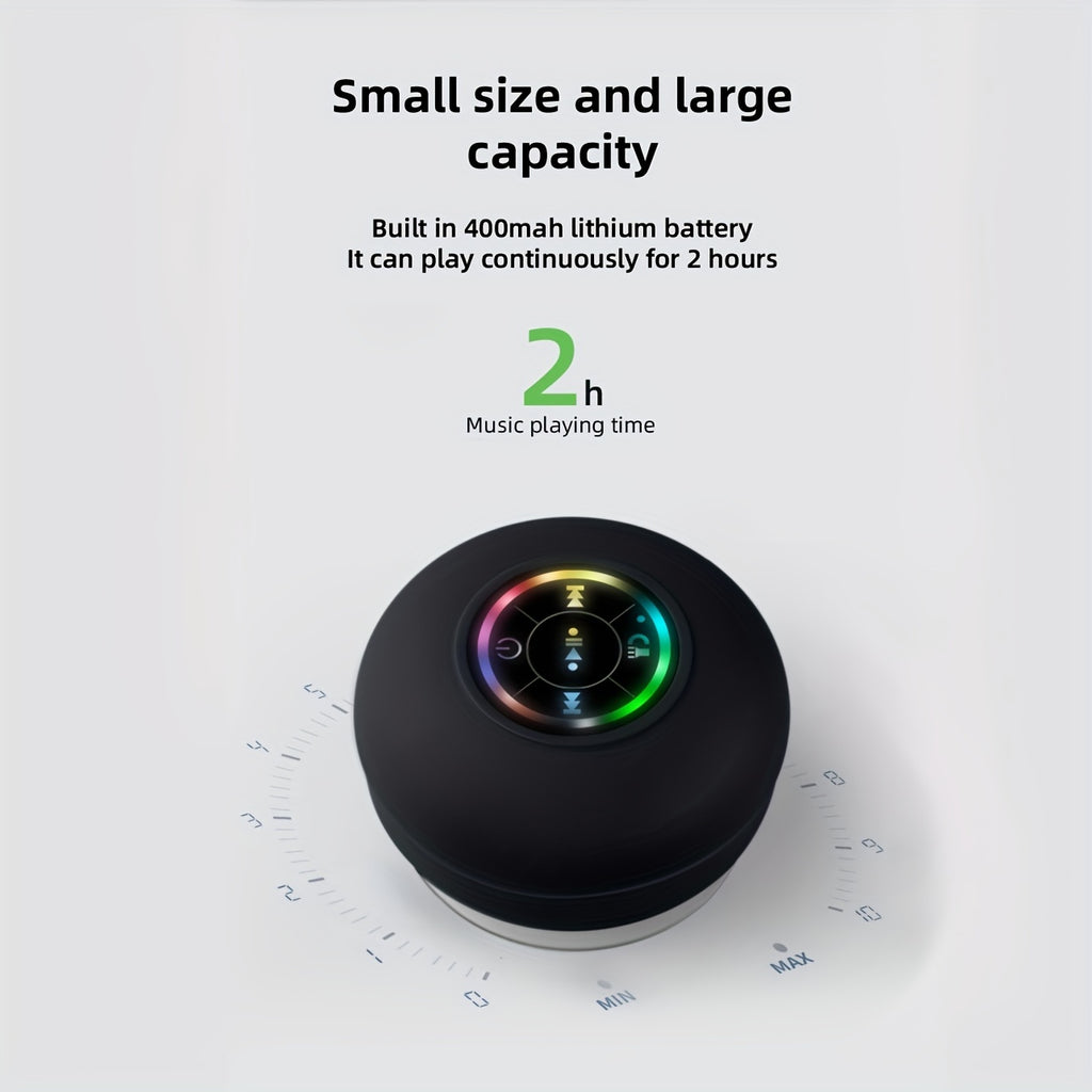 High Quality Speaker, Portable Wireless Speaker with Suction Cup, USB Black Speaker with 2 Hours Play Time 3.7V/400mAh Battery 5.0 Wireless Version Life for Parties, Bathroom, Travel, Home, And Outdoor (Suction Cups Must Be O