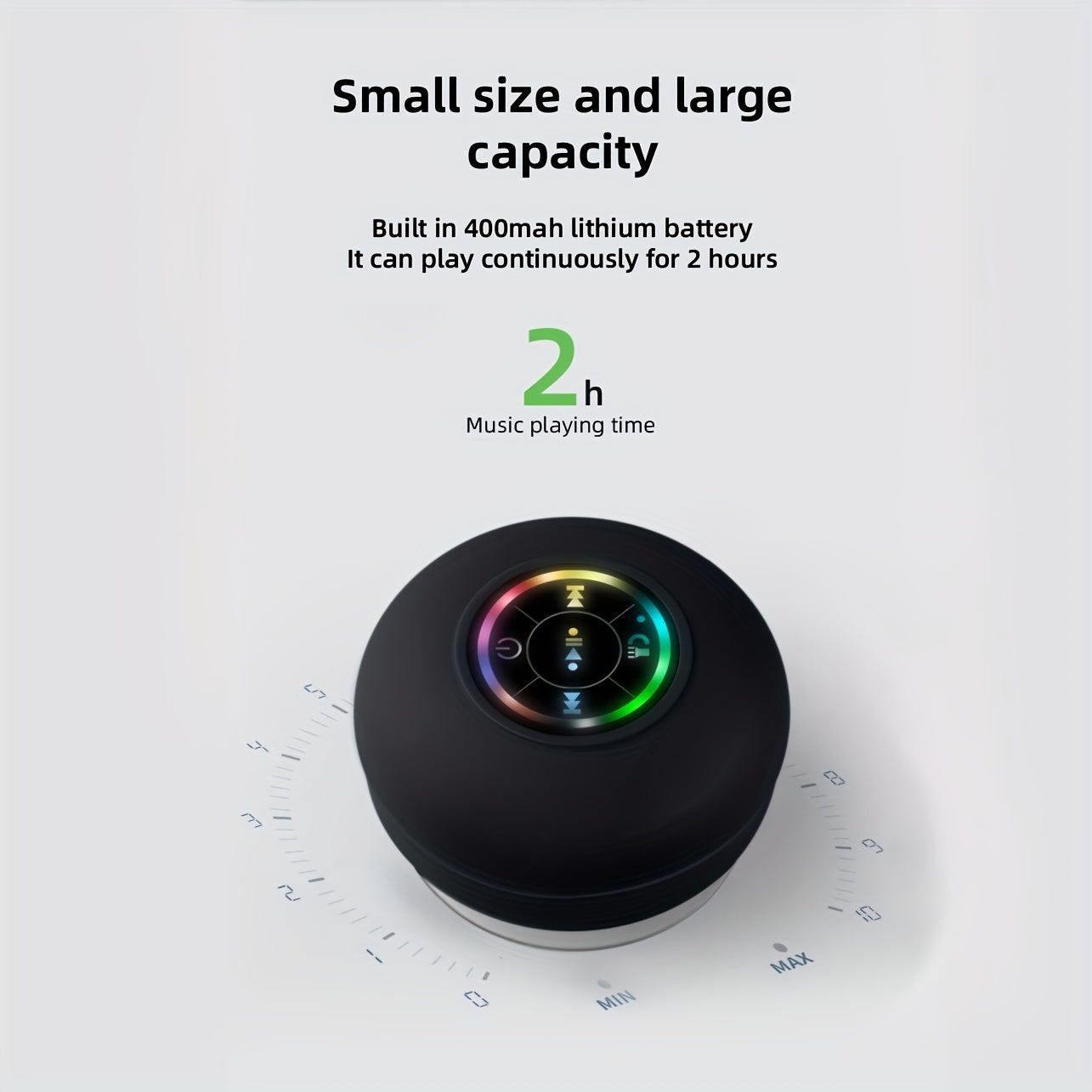High Quality Speaker, Portable Wireless Speaker with Suction Cup, USB Black Speaker with 2 Hours Play Time 3.7V/400mAh Battery 5.0 Wireless Version Life for Parties, Bathroom, Travel, Home, And Outdoor (Suction Cups Must Be O
