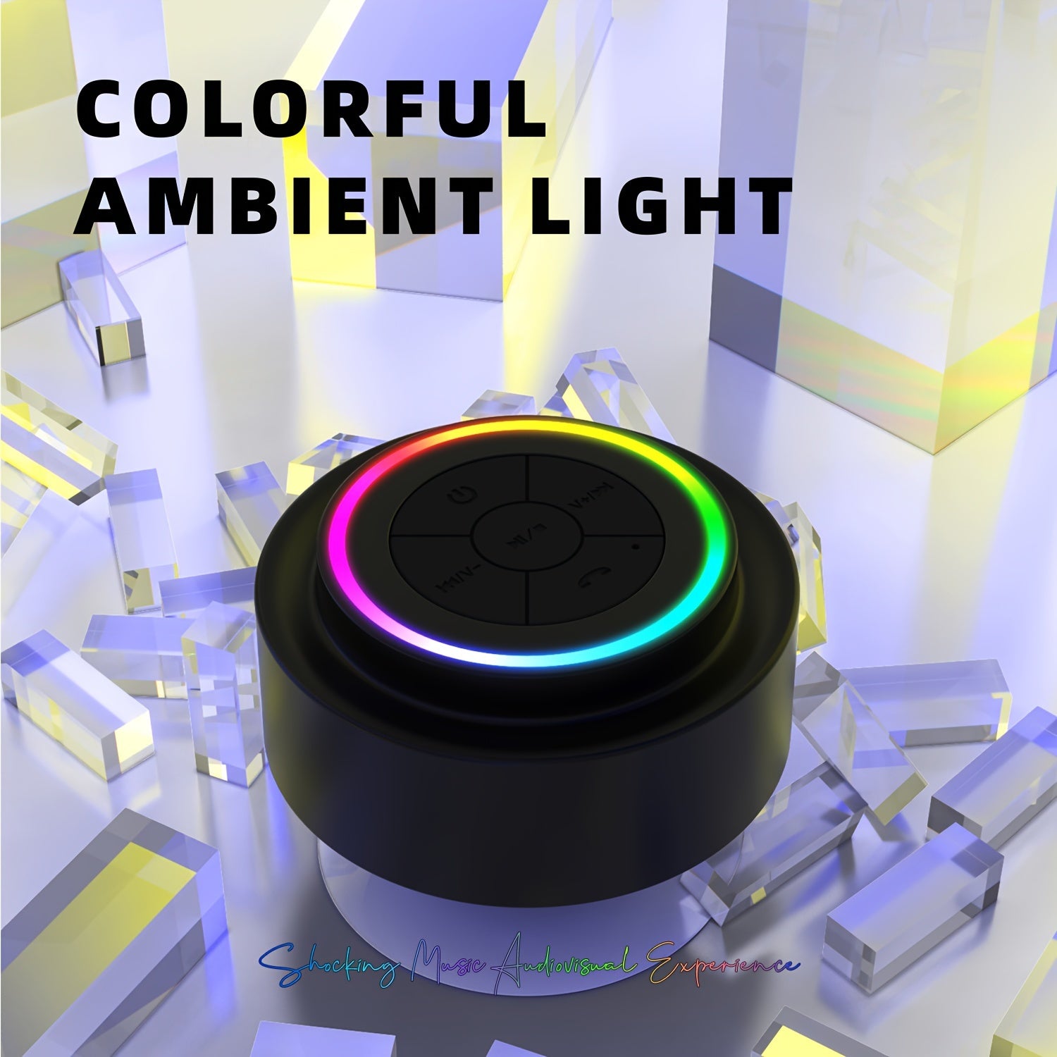 Portable Shower Speaker With Built-in Microphone, Voice Assistant Control, Hands-Free Calling, TWS Playback, 5W High Power, Rechargeable Lithium Polymer Battery, Long-Lasting Playtime, HD Decoding, Strong Suction Cup, RGB Lig