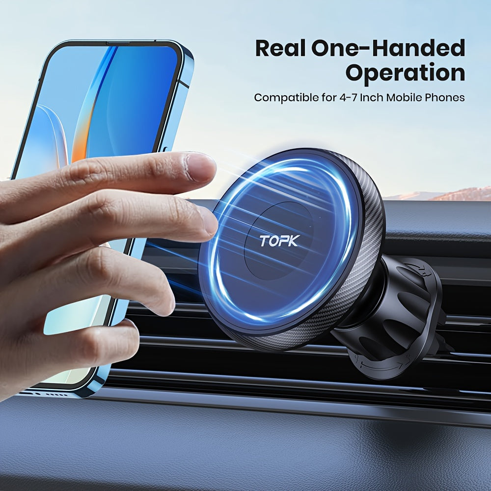 TOPK for Magsafe Car Phone Holder, Strong Magnetism High-Quality Support for One-Handed Use Metal Hook Magnetic Car Phone Mount