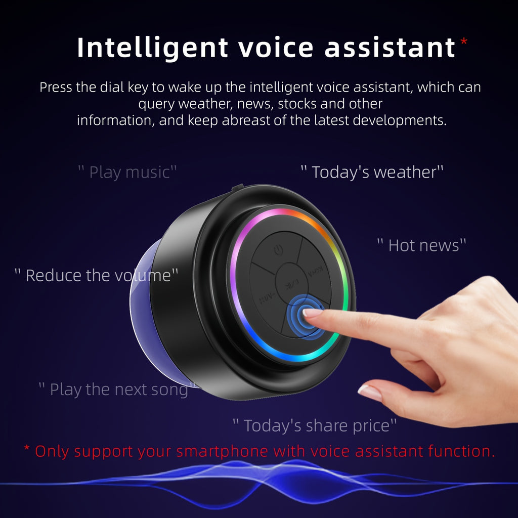 Portable Shower Speaker With Built-in Microphone, Voice Assistant Control, Hands-Free Calling, TWS Playback, 5W High Power, Rechargeable Lithium Polymer Battery, Long-Lasting Playtime, HD Decoding, Strong Suction Cup, RGB Lig