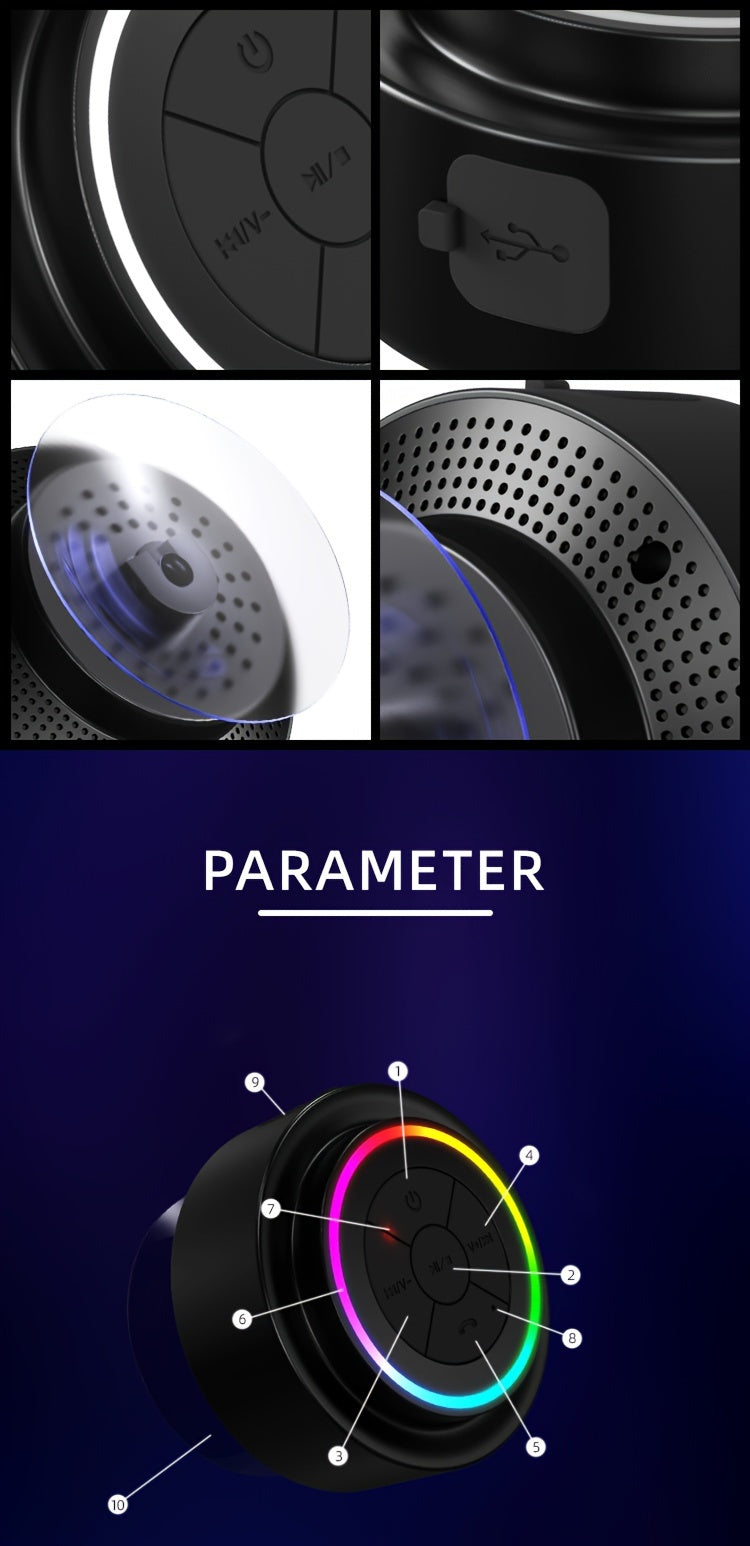 Portable Shower Speaker With Built-in Microphone, Voice Assistant Control, Hands-Free Calling, TWS Playback, 5W High Power, Rechargeable Lithium Polymer Battery, Long-Lasting Playtime, HD Decoding, Strong Suction Cup, RGB Lig
