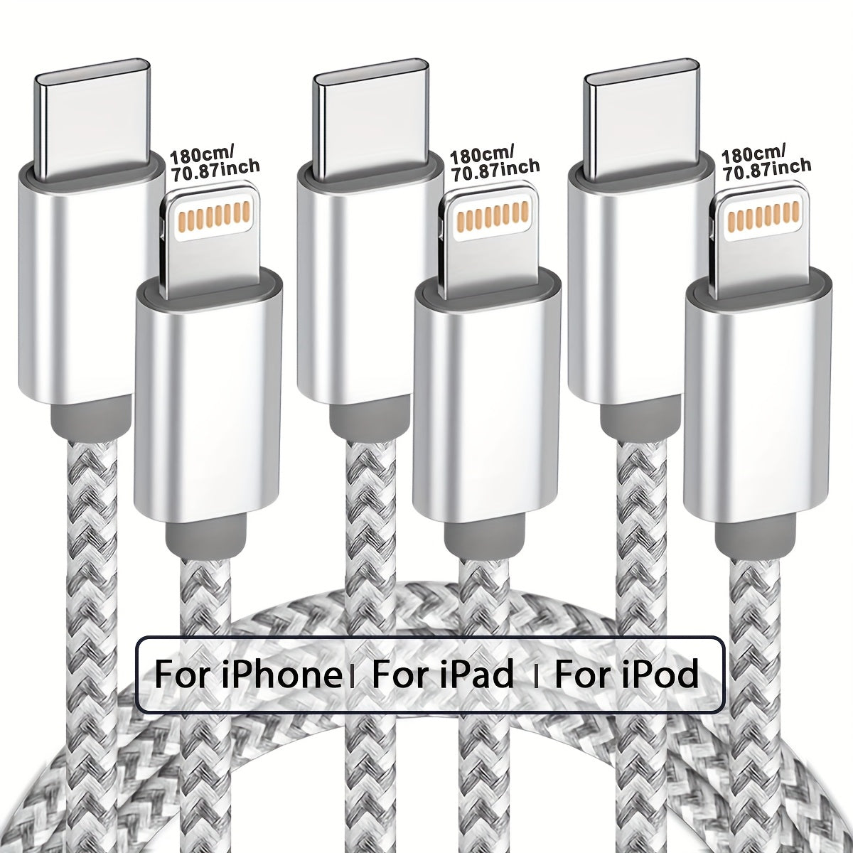 [MFi Certified] USB C to Ios Cable 3 Pack 6ft for iPhone Charger Cables Nylon Braided Type C for iPhone Charger Cord Fast Charging Compatible with iPhone 14/13/12/11 Pro Max Grey and White