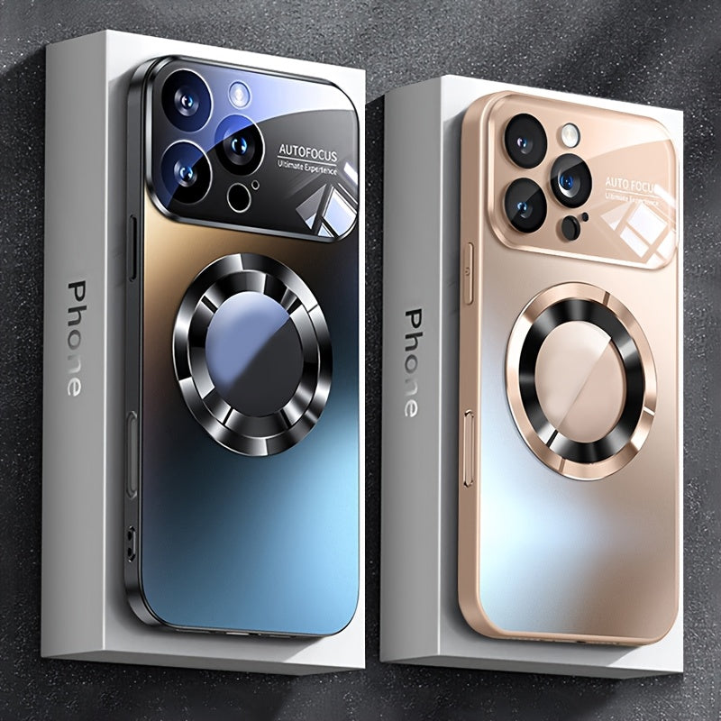 Luxury Titanium Metallic Color Magnetic Wireless Charging Matte Phone Case for iPhone 17 16 15 14 13 12 11 Pro Max Air Plus Shockproof Glass Window Camera Lens Protection Cover with Hollowed out Logo
