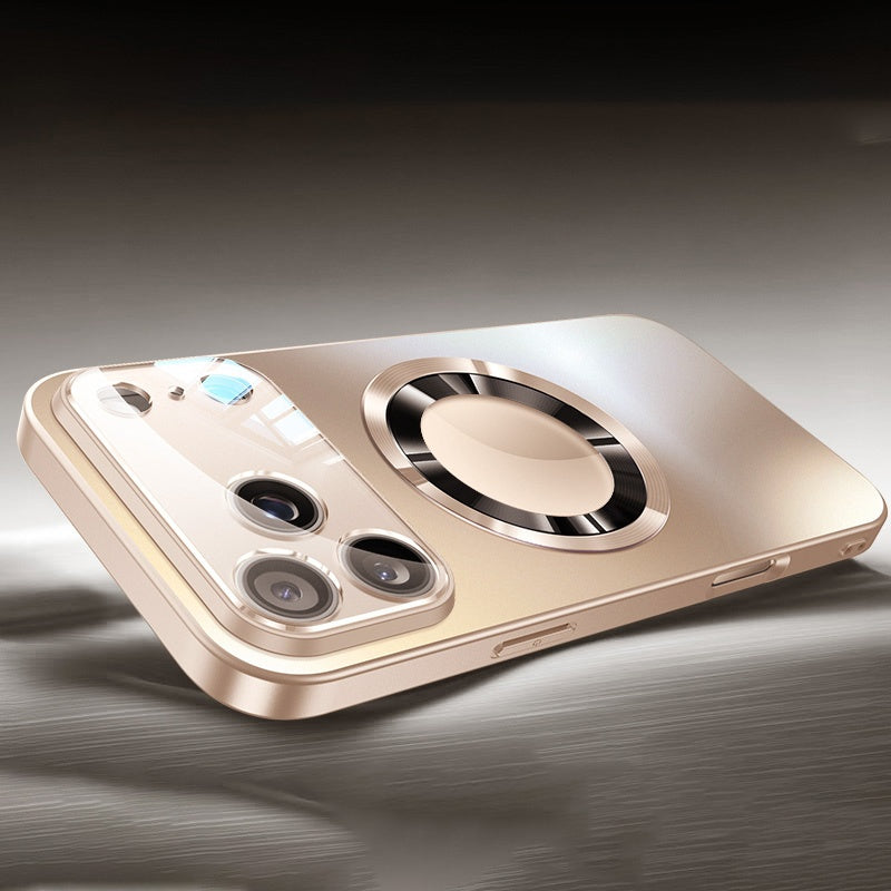 Luxury Titanium Metallic Color Magnetic Wireless Charging Matte Phone Case for iPhone 17 16 15 14 13 12 11 Pro Max Air Plus Shockproof Glass Window Camera Lens Protection Cover with Hollowed out Logo