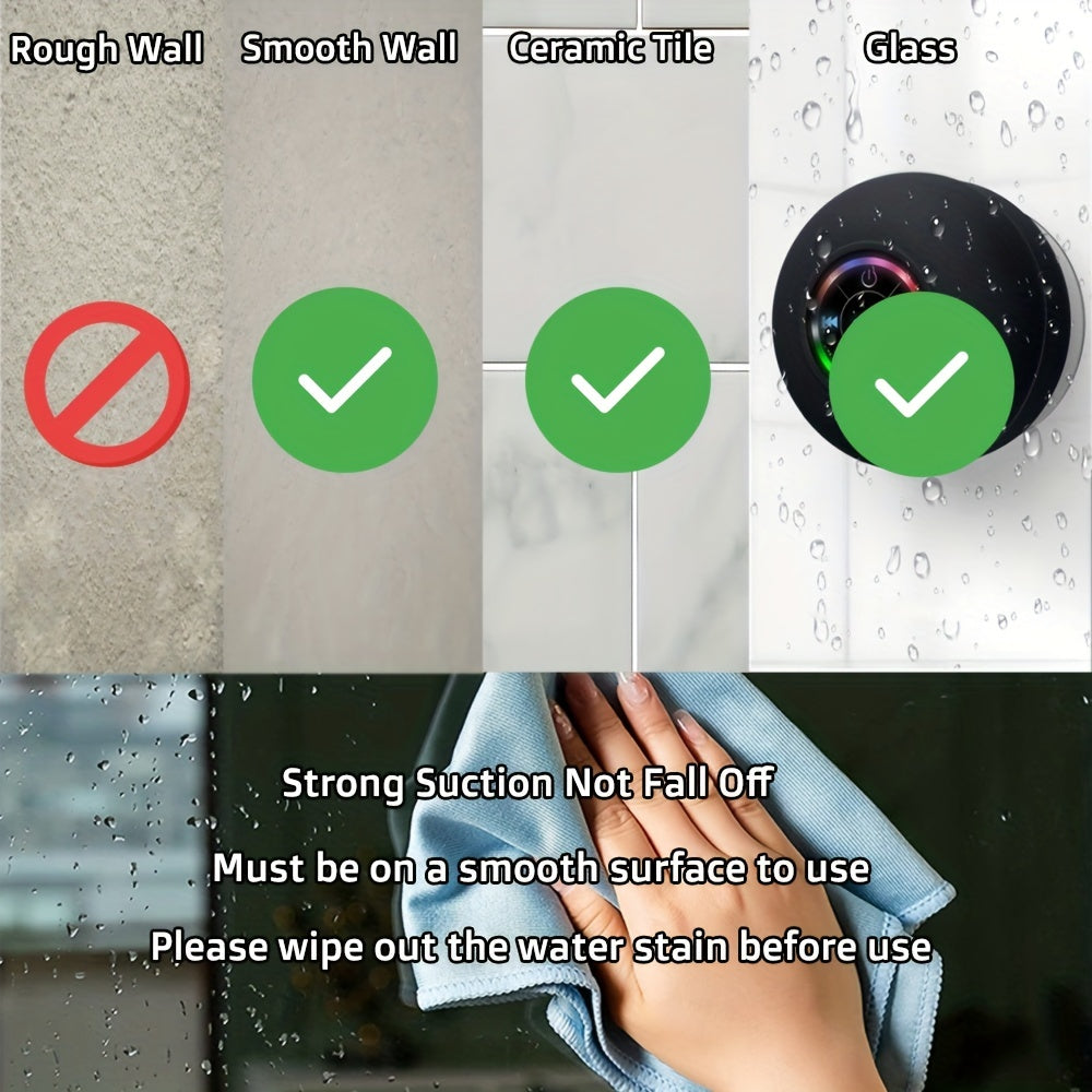 High Quality Speaker, Portable Wireless Speaker with Suction Cup, USB Black Speaker with 2 Hours Play Time 3.7V/400mAh Battery 5.0 Wireless Version Life for Parties, Bathroom, Travel, Home, And Outdoor (Suction Cups Must Be O