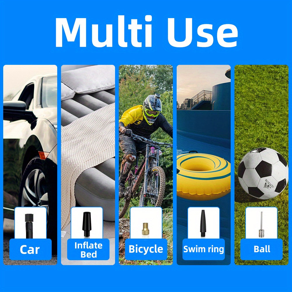 Portable Electric Car Tire Inflator Pump, USB Charging with Digital Display, Rechargeable Lithium Battery, LED Light, for Car Bike Motor Balls, ≤36V Operating Voltage, USB Type-C Connector, 1500mAh Capacity